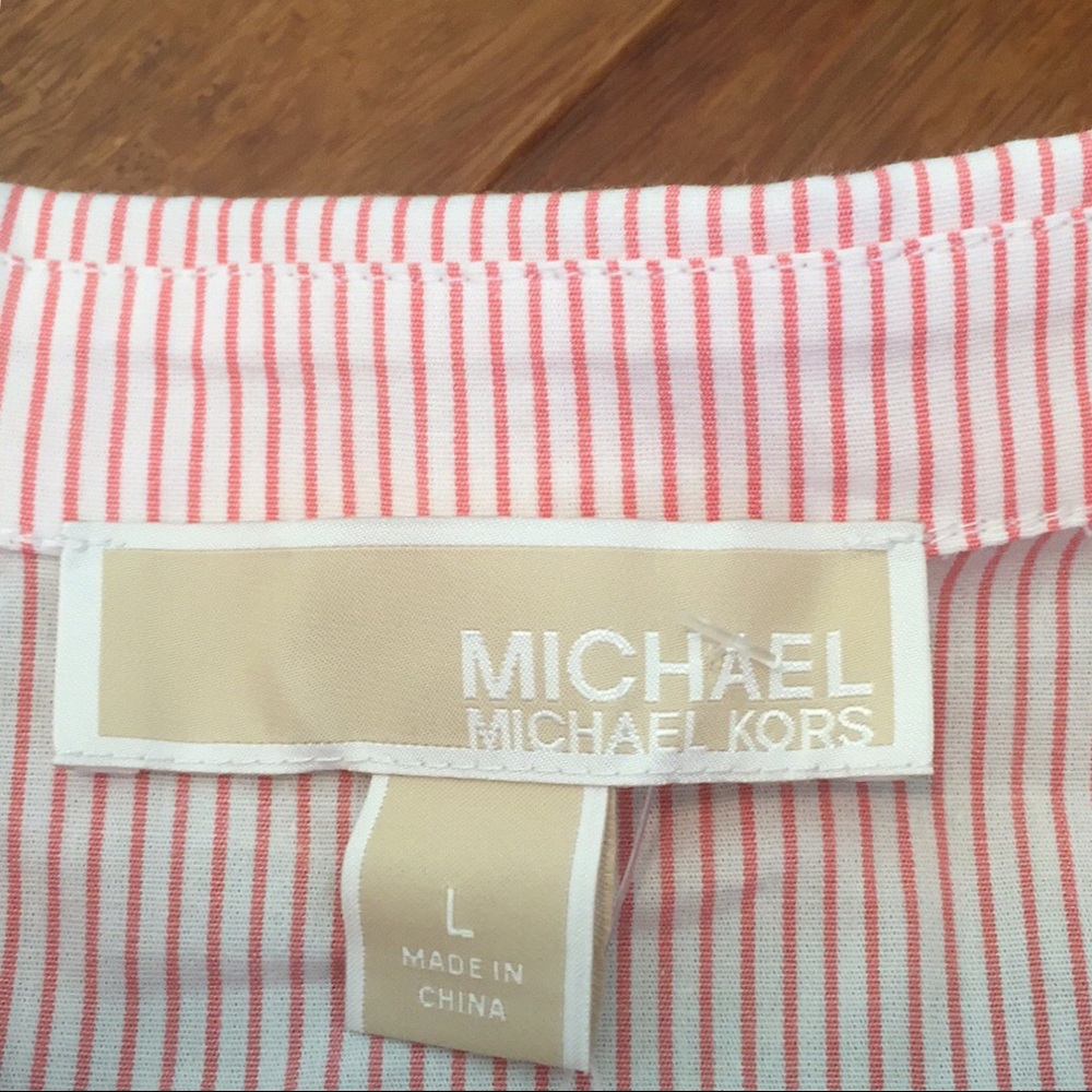 MICHAEL KORS coral cold shoulder stripe ruffle top - Picture 6 of 8